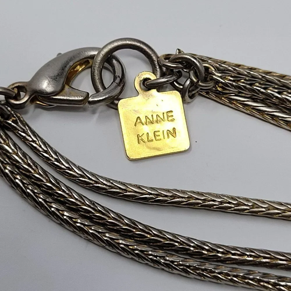 Vintage Signed Anne Klein Gold Tone Multi‎ Strand Popcorn Chain Opera Necklace